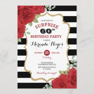 Invitation Red Roses tendance 60e Anniversaire surprise