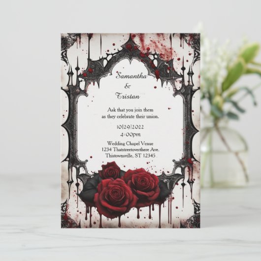 Invitation Red Roses Vampire Goth Mariage (Debout devant)