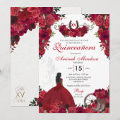 Invitation Red Roses Western Princesse Charra Quinceanera (Devant / Derrière)