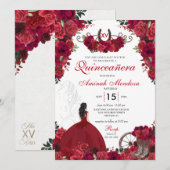 Invitation Red Roses Western Princesse Charra Quinceanera (Devant / Derrière)