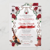 Invitation Red Roses Western Quinceañera Elegant Charro (Devant / Derrière)