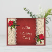 Invitation Red Roses & White Lace 50e anniversaire (Debout devant)