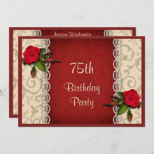 Invitation Red Roses & White Lace 75e anniversaire