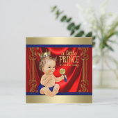 Invitation Red Royal Blue Gold Prince Baby shower (Debout devant)