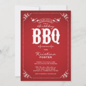 Invitation Red Rustic Birthday Party BBQ (Devant)
