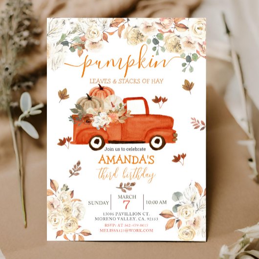 Invitation Red Rustic camion troisième anniversaire Invitatio