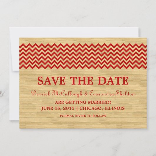 Invitation Red Rustic Chevron Enregistrer l'Invitation de dat (Devant)