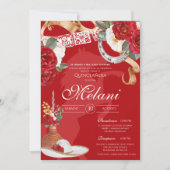 Invitation Red Rustic Floral Charro Quinceanera Anniversaire (Devant)