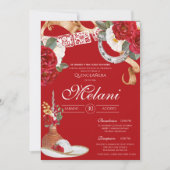 Invitation Red Rustic Floral Charro Quinceanera Anniversaire (Devant)