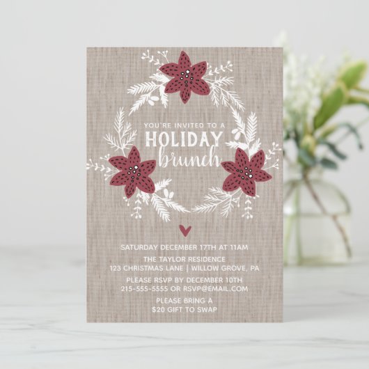 Invitation Red Rustic Floral Fête Brunch (Debout devant)