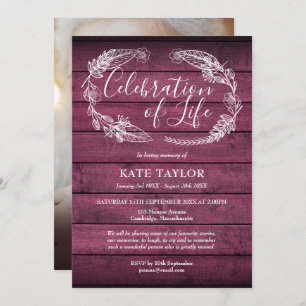 Invitation Red Rustic Wood Funeral Celebration of Life Photo