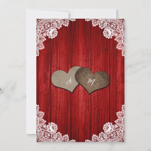 Invitation Red Rustic Wood String Lights Floral Lace Wedding (Dos)