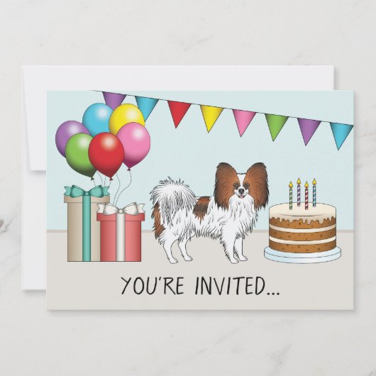 Invitation Red Sable Papillon Joyeux Chien coloré Anniversair (Devant)