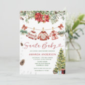 Invitation Red Santa Baby Christmas Clothlines Baby Shower (Debout devant)