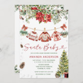 Invitation Red Santa Baby Christmas Clothlines Baby Shower (Devant / Derrière)