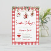 Invitation Red Santa Baby Shower Clothesline Christmas Floral (Debout devant)