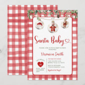 Invitation Red Santa Baby Shower Clothesline Christmas Floral (Devant / Derrière)