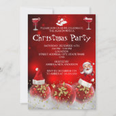 Invitation Red Santa Gold Baubles Christmas Holiday Party (Devant)