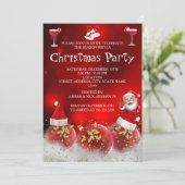 Invitation Red Santa Gold Baubles Christmas Holiday Party (Debout devant)