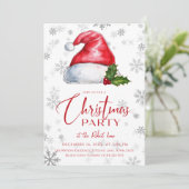 Invitation Red Santa hat Christmas Holiday Party (Debout devant)