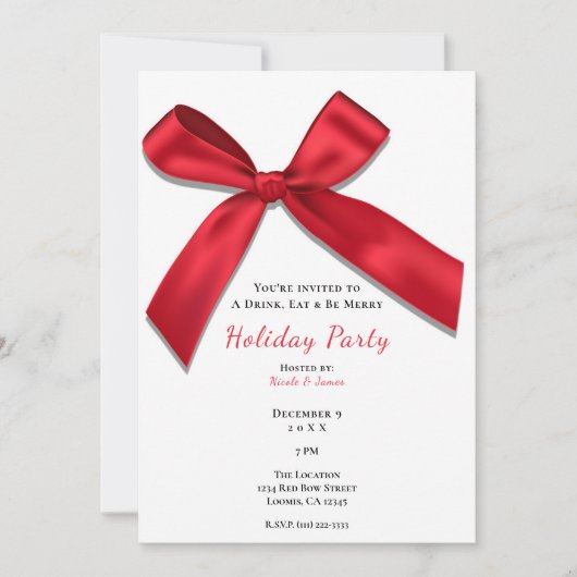 Invitation Red Satin Bow Blanc Minimal Classic Holiday (Devant)