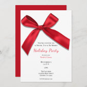 Invitation Red Satin Bow Blanc Minimal Classic Holiday (Devant / Derrière)
