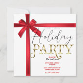 Invitation Red Satin Ribbon Bow Fête de Noël (Devant)