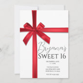 Invitation Red Satin Ruban Bow Sweet 16 Anniversaire (Devant)