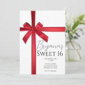Invitation Red Satin Ruban Bow Sweet 16 Anniversaire (Debout devant)