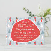 Invitation Red Scarf mignon vacances Snowman Building Party (Debout devant)