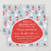 Invitation Red Scarf mignon vacances Snowman Building Party (Devant / Derrière)