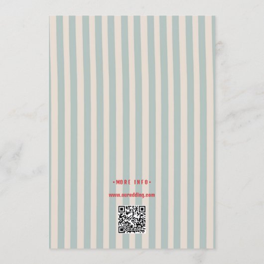 Invitation Red Script Blue Stripes QR Code Retro Wedding (Dos)