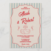 Invitation Red Script Blue Stripes Retro Photo Wedding (Devant)