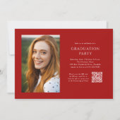 Invitation Red Script QR Code 3 Photo Graduation Party (Dos)