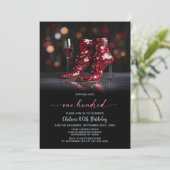 Invitation Red Sequin Boots 100th Birthday Party (Debout devant)