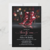 Invitation Red Sequin Boots 21st Birthday Party (Devant)