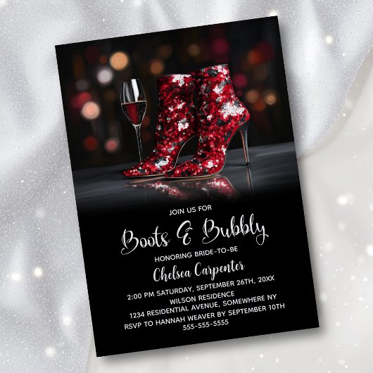 Invitation Red Sequin Boots and Bubbly Bridal Shower