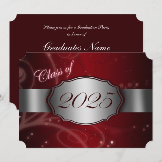 Invitation Red & Silver 2025 Graduation Party (Devant / Derrière)