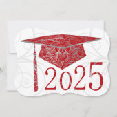 Invitation Red & Silver Floral Casquette 2025 Graduation Part (Devant)