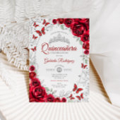 Invitation Red Silver Floral Quinceanera