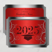 Invitation Red & Silver Frame Graduation Party (Devant / Derrière)