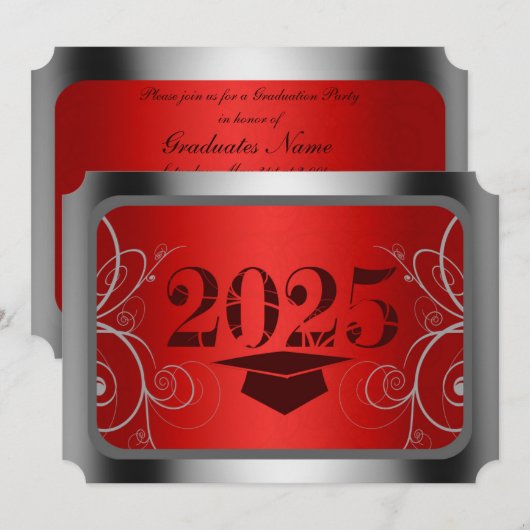Invitation Red & Silver Frame Graduation Party (Devant / Derrière)