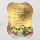 Invitation Red Silver Gold Holly Baubles Noël (Devant / Derrière)