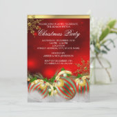 Invitation Red Silver Gold Holly Baubles Noël Party 3 (Debout devant)