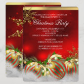 Invitation Red Silver Gold Holly Baubles Noël Party 3 (Devant / Derrière)