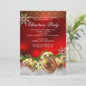 Invitation Red Silver Gold Holly Baubles Noël Party new2 (Debout devant)