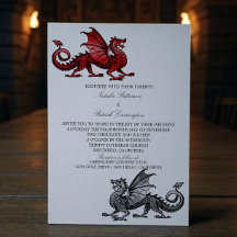 Invitation Red Silver Medieval Dragon Wedding