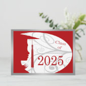 Invitation Red & Silver Silhouette 2025 Graduation Party (Debout devant)