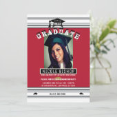 Invitation Red Silver White Elegant Photo Party Graduation (Debout devant)