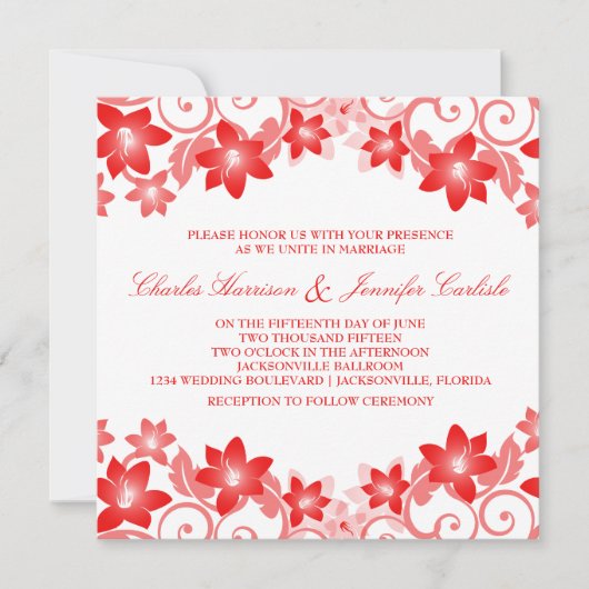 Invitation Red Simple Floral Wedding (Devant)